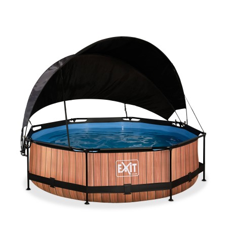 EXIT Piscine Wood ø300x76cm avec voile d'ombrage et pompe filtrante - marron