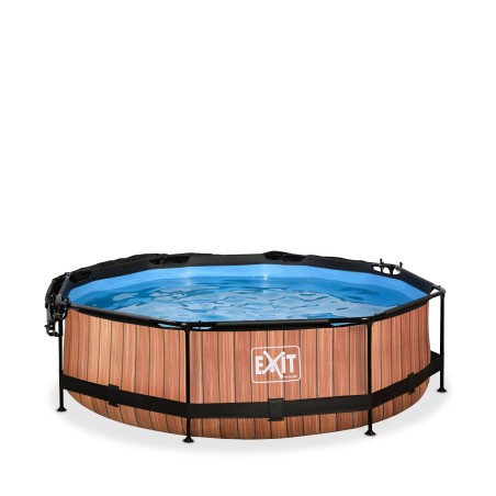 EXIT Piscine Wood ø300x76cm avec voile d'ombrage et pompe filtrante - marron