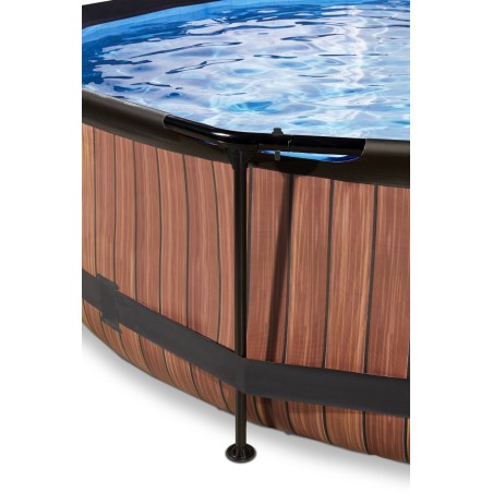 EXIT Piscine Wood ø300x76cm avec voile d'ombrage et pompe filtrante - marron